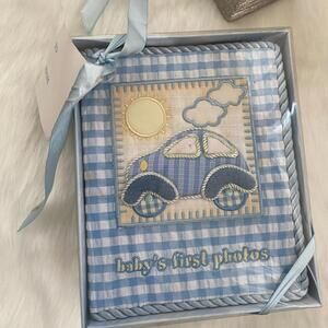 Baby's First Photos Blue Checkered Photo Album with Car Design